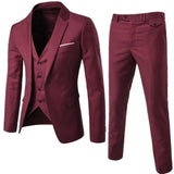 Burgundy Men's Suit Groom Wear Tuxedos 3 Piece Wedding Suits Groomsmen Best Man Formal Business Suit For Men (Jacket+Pant +vest)