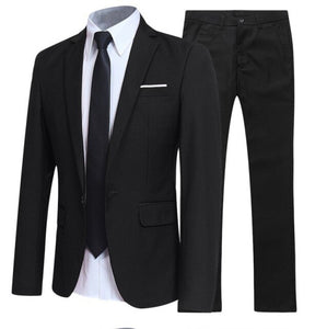 New Jacket+Pants 2Pcs/Set Blazer Men Suit Plus Size Men Solid Color Long Sleeve Lapel Slim Button Suit Work Business Suits