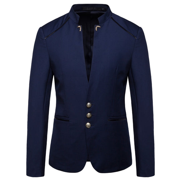 Chinese Style Mandarin Stand Collar Business Casual Wedding Slim Fit Blazer Men Casual Suit Jacket Male Coat 4XL