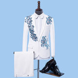 Mens Chinese Style Stand Collar Double-side 3D Crystal Embroidery Flowers Suits Jacket Tide Bar Mens Wedding Blazer Masculino
