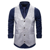 Mens Suit Vest Shiny Red Sequins Tuxedo Dress Waistcoat Men Nightclub Party Prom Casual Vests Stage Singers Gilet Costume Homme