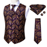 Slim 4PC Vest Necktie Pocket Square Cufflinks Silk Men's Waistcoat Neck Tie Set for Suit Dress Wedding Paisley Floral Vests Gift