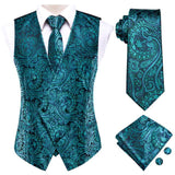 Slim 4PC Vest Necktie Pocket Square Cufflinks Silk Men's Waistcoat Neck Tie Set for Suit Dress Wedding Paisley Floral Vests Gift