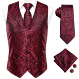 Slim 4PC Vest Necktie Pocket Square Cufflinks Silk Men's Waistcoat Neck Tie Set for Suit Dress Wedding Paisley Floral Vests Gift