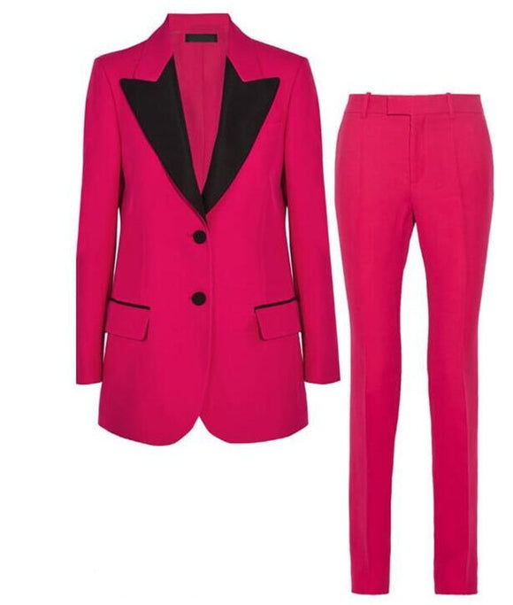 Fuchsia Peak Lapel Women Suit 2 PCs Business Pantsuits Office Formal Uniform Ladies Work Wear Blazer Outfit Pantsuit Custom Made