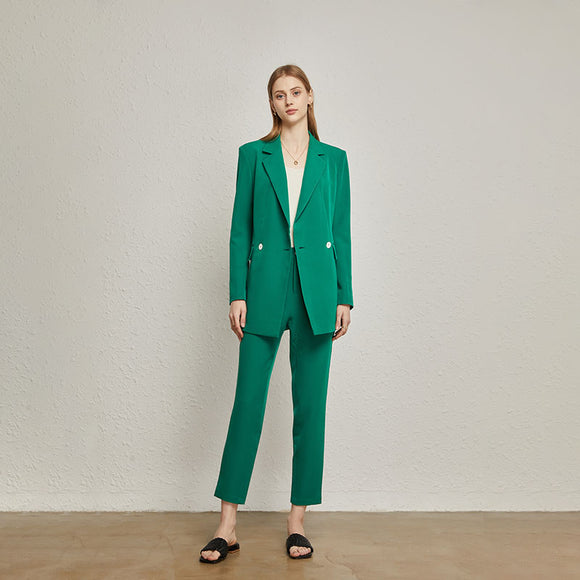 Women's suit pants set New arrival fashion casual professional green double breasted jacket blazer pencil trousers 2 pcs sets