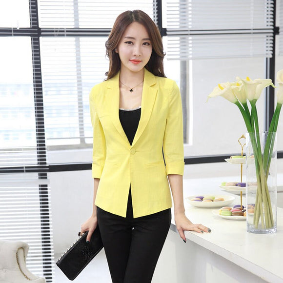 Business Formal Office Ladies Elegant Slim Blazer 3/4 Sleeve Loose Spring Autumn Suit Coat Jacket Women blazers Female Plus Size