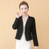 Women Black Suit Blazer Office Jacket Lady Trim Oversized Fashion Beading Long Sleeve Coat Formal Casual Autumn Spring Business