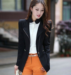 Women Office Lady Wear Suit Blazer Solid Casual Coat Jacket Long Sleeve Notched Collar Outwear Zipper Decor Business Blazers