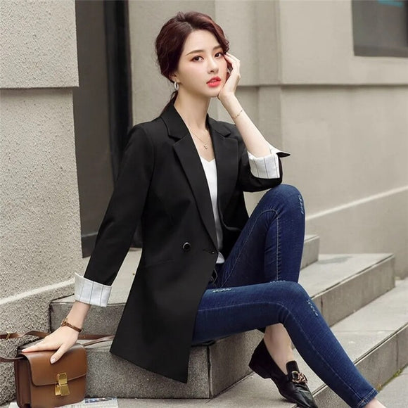 Basic Black Office Blazer Women Classical Comfortable Cotton Formal Work Oversized Blazer Casual Plus Size Ol Business Suit