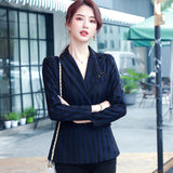 2021 New Plus Size Women Coat Business Suit Spring Stripe Slim Long-sleeve Blazer Women Double Breasted Classic Striped Blazer