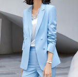 Women's Business Suits Blazer with Pants Working Two 2 Piece Suit Set Women Korean Ladies Office Work Wear Pants Suite Pink Blue