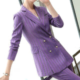 Long Sleeve Pink Striped Patchwork Blazers Women Pants Suits Plus Size Business Casual Office Wear Jacket Cropped Trousers 5XL