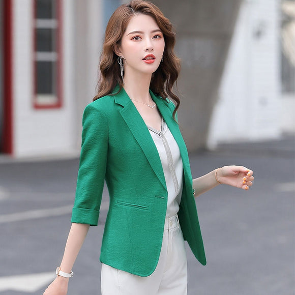 Women Suit Jacket spring Autumn green Lapel Slim Fit Blazer Jacket Ladies Business Office Coat Single buckle Outerwear Tops