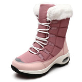 New Winter Women Boots Warm Plush Mid-Calf Women's Snow Boots Lace-up Outdoor Waterproof Hiking Boots Chaussures Femme Size 42