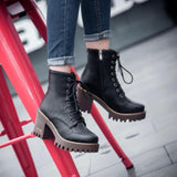 Lace Up Black Brown Red Ankle Boots Women Platform Thick Heel Large Size 32 To 43 Short Boots High Heels Cool Shoes For Girls