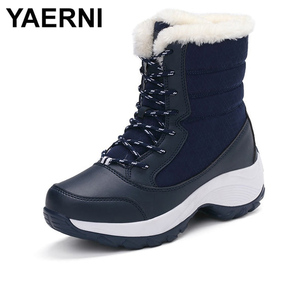YAERNI Women Boots Waterproof Winter Shoes Women Snow Boots Platform Keep Warm Ankle Winter Boots With Thick Fur Heels Botas