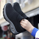 Women Sneakers Thick Bottom Wedge Shoes Women Platform Sports Shoes Elastic Fabric Sock Women Casual Shoes Red Tennis Female