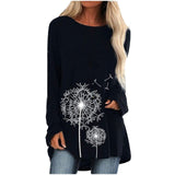 Loose Dandelion Long Blouses Women Long Sleeves Floral Casual Shirts Solid O-neck Pullover Loose Tunic Top Ropa De Mujer 2021