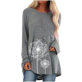Loose Dandelion Long Blouses Women Long Sleeves Floral Casual Shirts Solid O-neck Pullover Loose Tunic Top Ropa De Mujer 2021