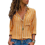 Stripe Printing Turn-down Collar Casual Shirt Women Long Sleeve Spring Pocket Blouse Blusas Mujer De Moda 2020 Ey*