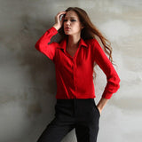 New explosions women solid color pointed collar long sleeve large chiffon shirt korean fashion clothing plus size blouse QP014