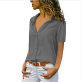 Women's Casual Loose Autumn Shirt Blouse Basic V Neck Blouse 2020 Long Sleeve Buttons White Shirt Female Tops Clothing Plus Size