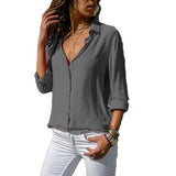 Women's Casual Loose Autumn Shirt Blouse Basic V Neck Blouse 2020 Long Sleeve Buttons White Shirt Female Tops Clothing Plus Size