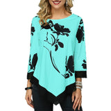 2021 New Shirt Women Spring Summer Floral Printing Blouse 3/4 Sleeve Casual Hem Irregularity Female Fashion Shirt Tops Plus Size