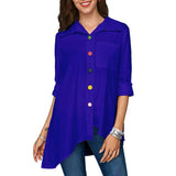Women Loose Colorful Button Asymmetric Hem Tunic Shirt Blouse Tops XIN-Shipping