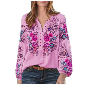2020 New Design Blouses Plus Size Women Blouse V-neck Long Sleeve Chains Print Loose Casual Shirts Womens Tops And Blouses
