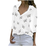 Womens Fashion Casual Long Sleeve Butterfly Printed Turndown Collar Button Shirts Tops Blouse Plus Size Blusas Femininas#35