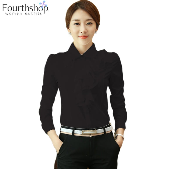 Fashion Ruffles Long Sleeve Black Chiffon Blouse Shirt for Women Casual Office Work Formal Shirts Female Autumn Winter Plus Size