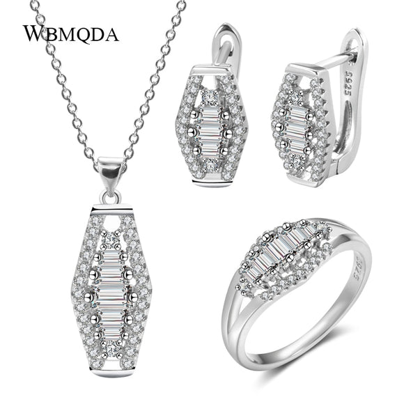 Kinel 925 Silver Natural Zircon Fine Jewelry Sets Women Ring Necklace Earring for Bridal Wedding Jewelry Valentine's Day Gift