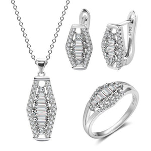 Kinel 925 Silver Natural Zircon Fine Jewelry Sets Women Ring Necklace Earring for Bridal Wedding Jewelry Valentine's Day Gift