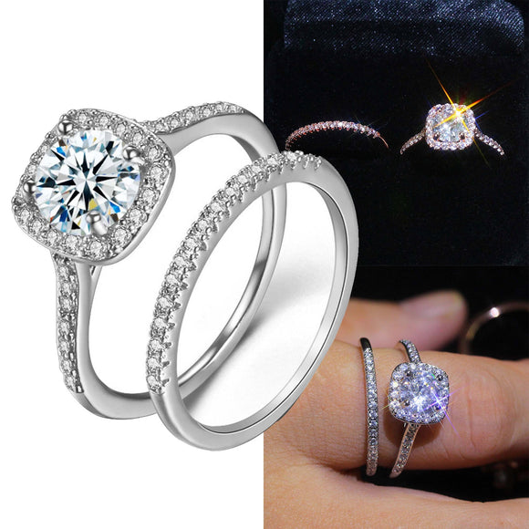 Sets Rings For Women S925 Silver Couple Cubic Zirconia Set Ring Bridal Wedding Engagement Fine Jewelry Drop Shipping