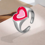 IPARAM Vintage Y2K Double Heart Opening Enamel Ring For Women Fashion Korean Diyou Metal Heart Joint Ring Jewelry Wholesale