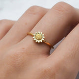 Sunflowers Pattern Ring Plant Design Accessories For Woman Mini Finger Embellish Band Golden Color Birthday GIfts Simple Type