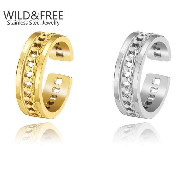 Wild&Free Stainless Steel Rings For Women classic Simple Style Ring Party Jewelry Fashion Adjustable Open Hollow Out Finger Ring