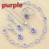 925 Silver Jewelry Set for Bride Romantic Jewelry Pink Cubic Zirconia Earrings Open Ring Pendant Chain Bracelet Set