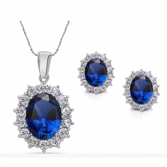Vienkim 2021 New Fashion Blue Silver Color Crystal Jewelry Set Luxury Vintage Party Water Drop CZ Necklace&Earrings Fine Jewelry
