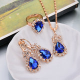 6 Colors Necklace/Earrings/Rings Jewelry Sets Hoop Earrings Water Drop Earrings Red Jewelry Set Rhinestones For Women