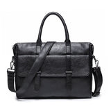 Classic Business Men's Briefcases Black Soft Leather Laptop Handbag Trendy Male Travel Sling Shoulder Crossbody Bag Tote Sac