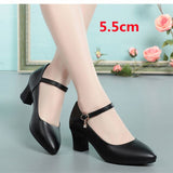 Women Cute Sweet Round Toe Wine Red Slip on Square Heel Pumps Lady Fashion Black Pu Leather Heel Shoes Zapatos De Mujer G6002
