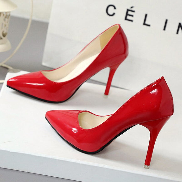2021 Spring Autumn pointed toe patent leather red wedding shoes ladies shallow mouth stiletto high heels female Zapatos Mujer