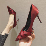 Women Classic High Quality Black Pointed Toe Office Stiletto Ladies Casual Wine Red High Heel Shoes for Party Night Club G5532