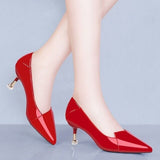 Women Classic Pointed Toe Black Pu Leather Slip on Stiletto Heel Shoes for Party Ladies Sexy Party Red Wedding Heel Shoes G6052c