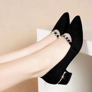 Female Fashion Sweet Golden Square Heel Pumps for Night Club Women Black High Quality Office Spring Shoes Sapatos Azuis G7069