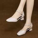 Women Fashion Round Toe High Quality Red Pu Leather Summer Hollow Shoes Lady Cool Beige Office Heels Sapatos Femininas G9312