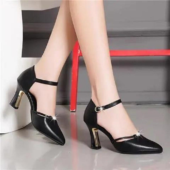 Women Classic High Quality Black Pu Leather Buckle Strap Pointed Toe Office High Heel Shoes Lady Beige Office Heel Pumps G9052